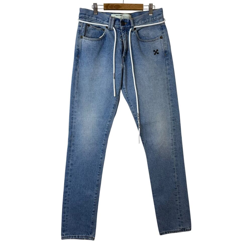 OFF White Main Label C/O Virgil Abloh Blue Straight Leg Jeans sz 30" x 32" EUC